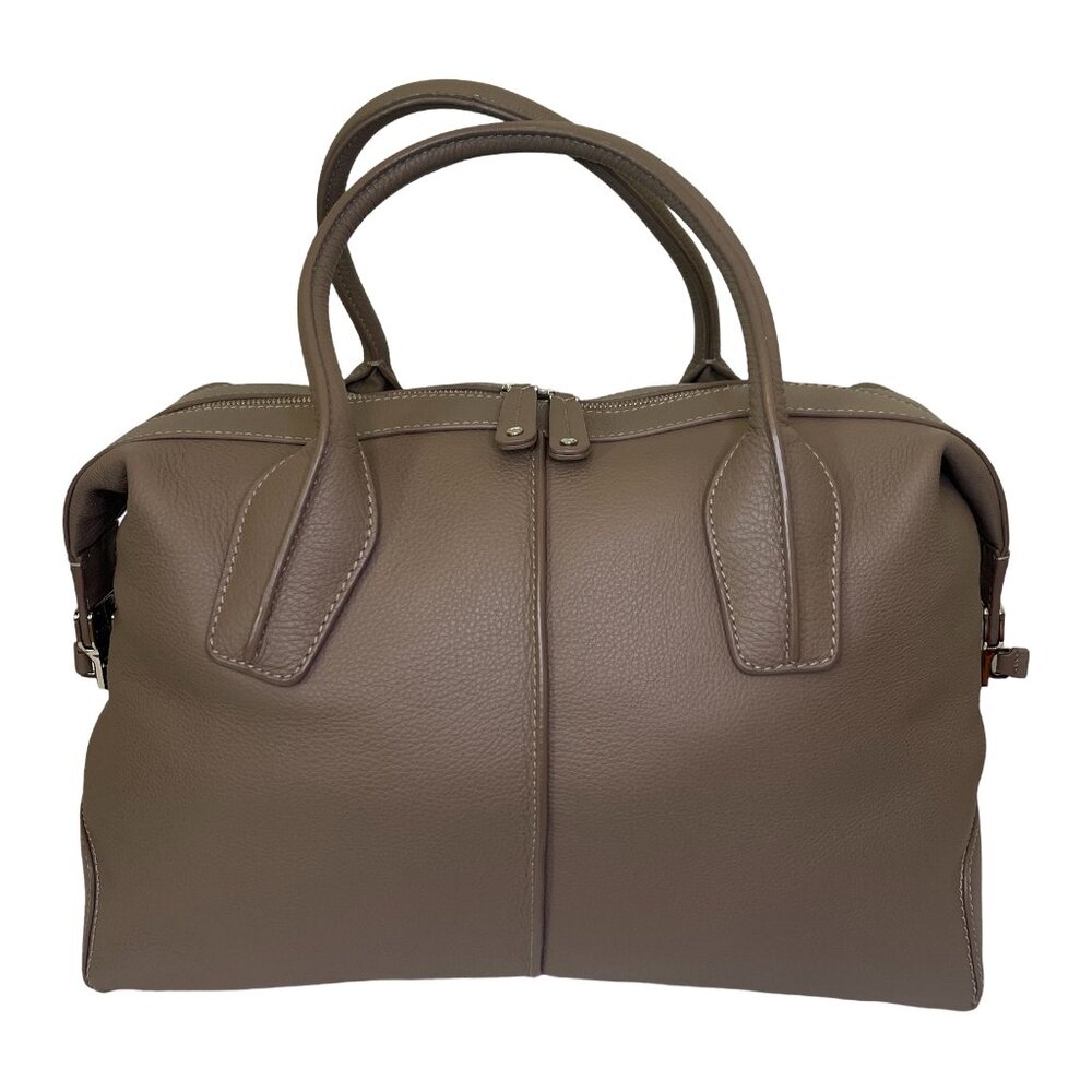 TOD'S Neutral Taupe Leather Large Top Handle Bag